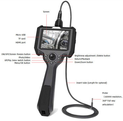 Portable Industrial Optical Endoscope IP54 360° Full Direction Articulation